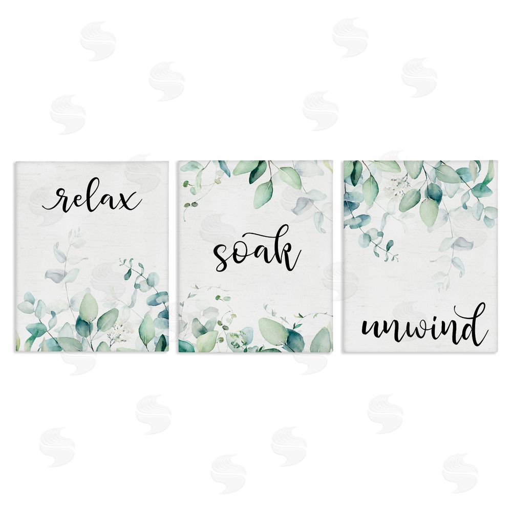 Lettered and Lined Leafy Bathroom Herbs Stretched Canvas Wall Art Print