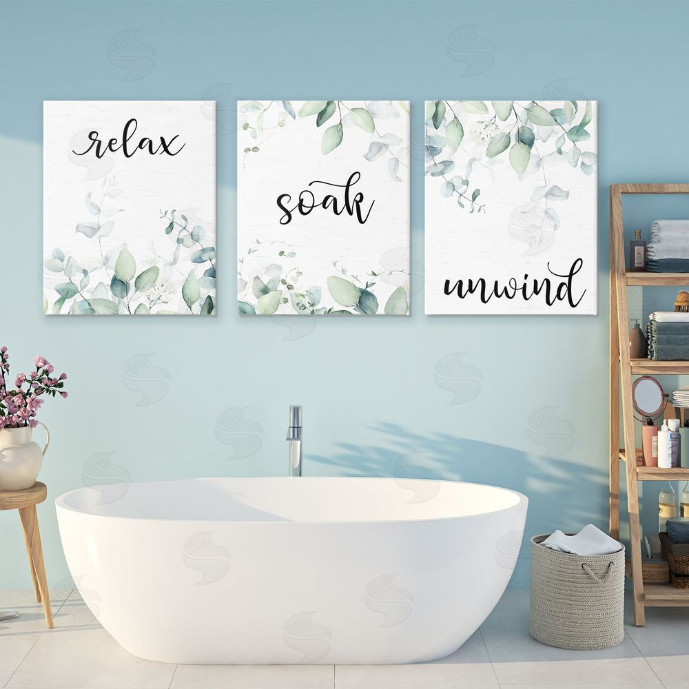 Lettered and Lined Leafy Bathroom Herbs Stretched Canvas Wall Art Print in Room
