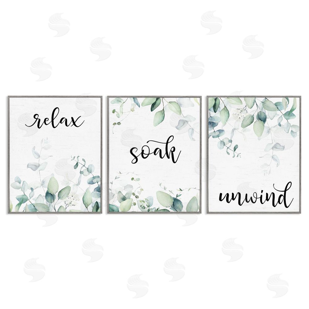 Lettered and Lined Leafy Bathroom Herbs Gray Framed Giclee Print Wall Art