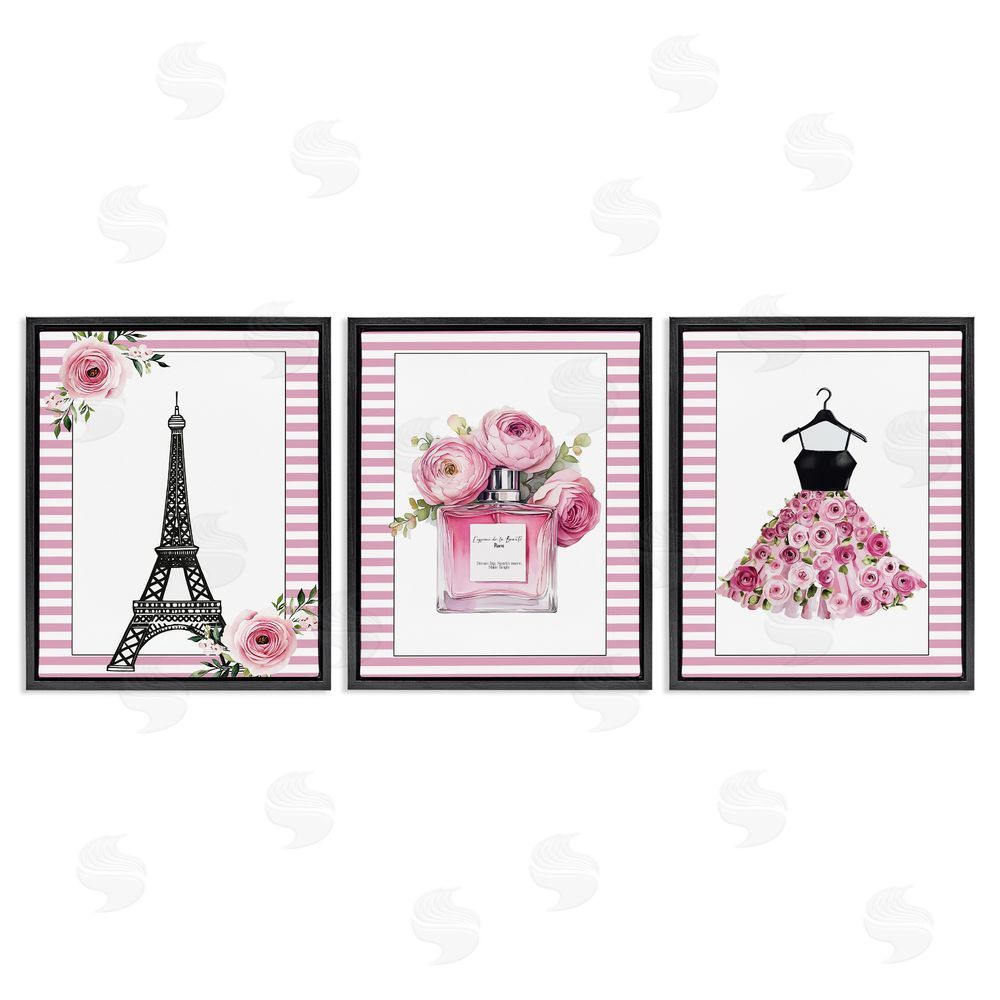 Christine Simpson Art Parisian Glam with Stripes Black Floating Frame Canvas Wall Art Print