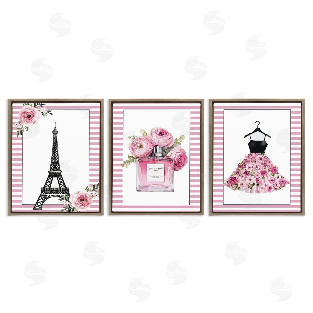 Christine Simpson Art Parisian Glam with Stripes Brown Floating Frame Canvas Wall Art Print