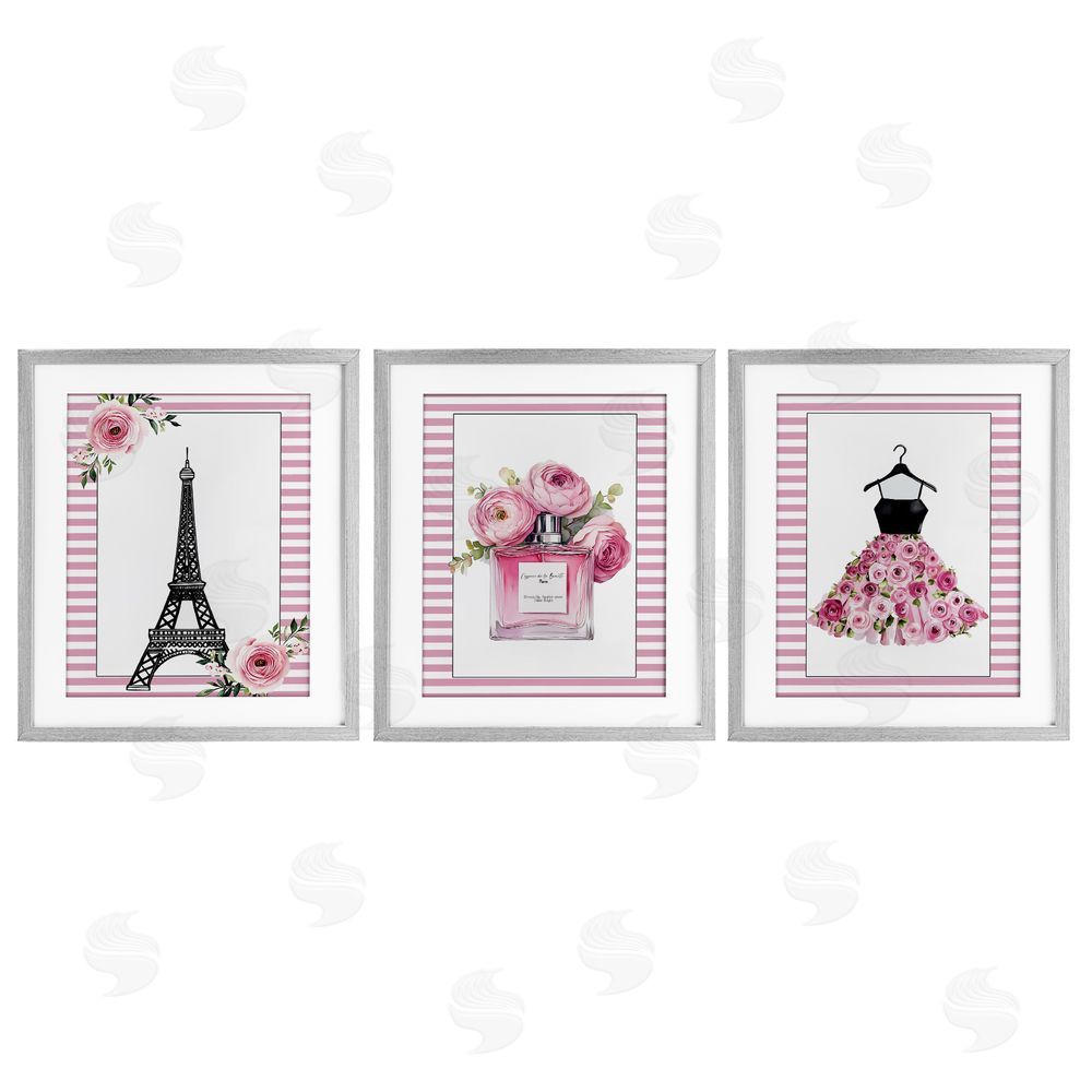Christine Simpson Art Parisian Glam with Stripes Gray Framed Print Under Glass Wall Art