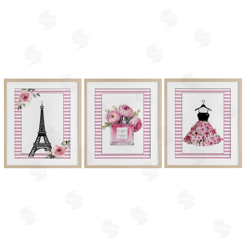Christine Simpson Art Parisian Glam with Stripes Brown Framed Print Under Glass Wall Art