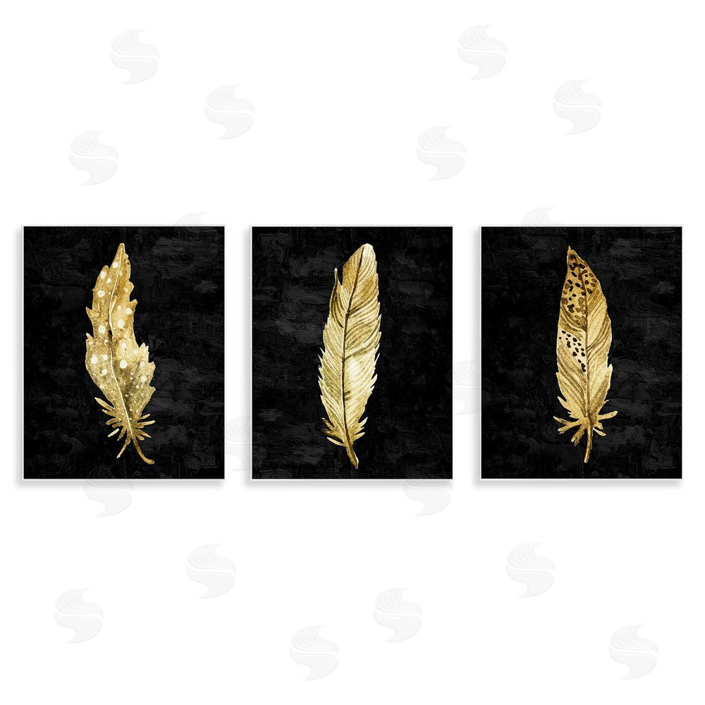 Kim Allen Black & Gold Feathers Wooden Wall Plaque Art Print