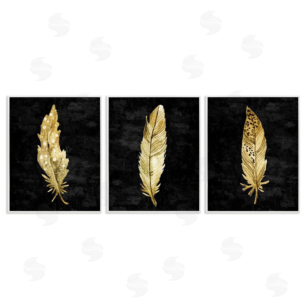 Kim Allen Black & Gold Feathers White Framed Giclee Print Wall Art