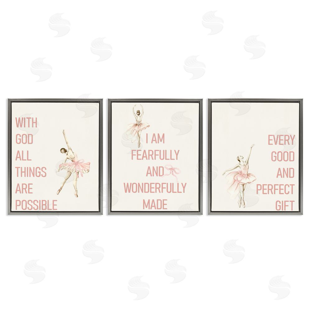 Kim Allen Faith Sentiments with Ballerinas Gray Floating Frame Canvas Wall Art Print