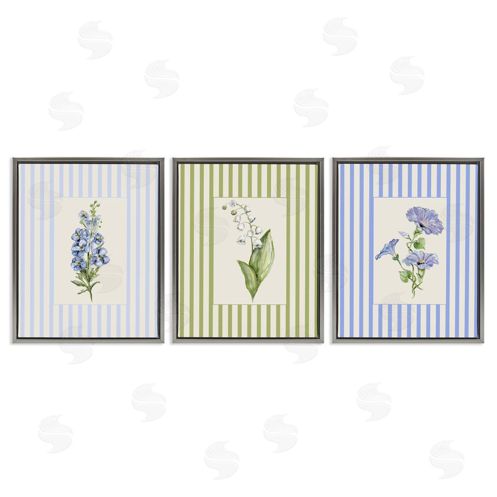 Lisa Wehmeyer Soft Stripe Cottage Blooms Gray Floating Frame Canvas Wall Art Print