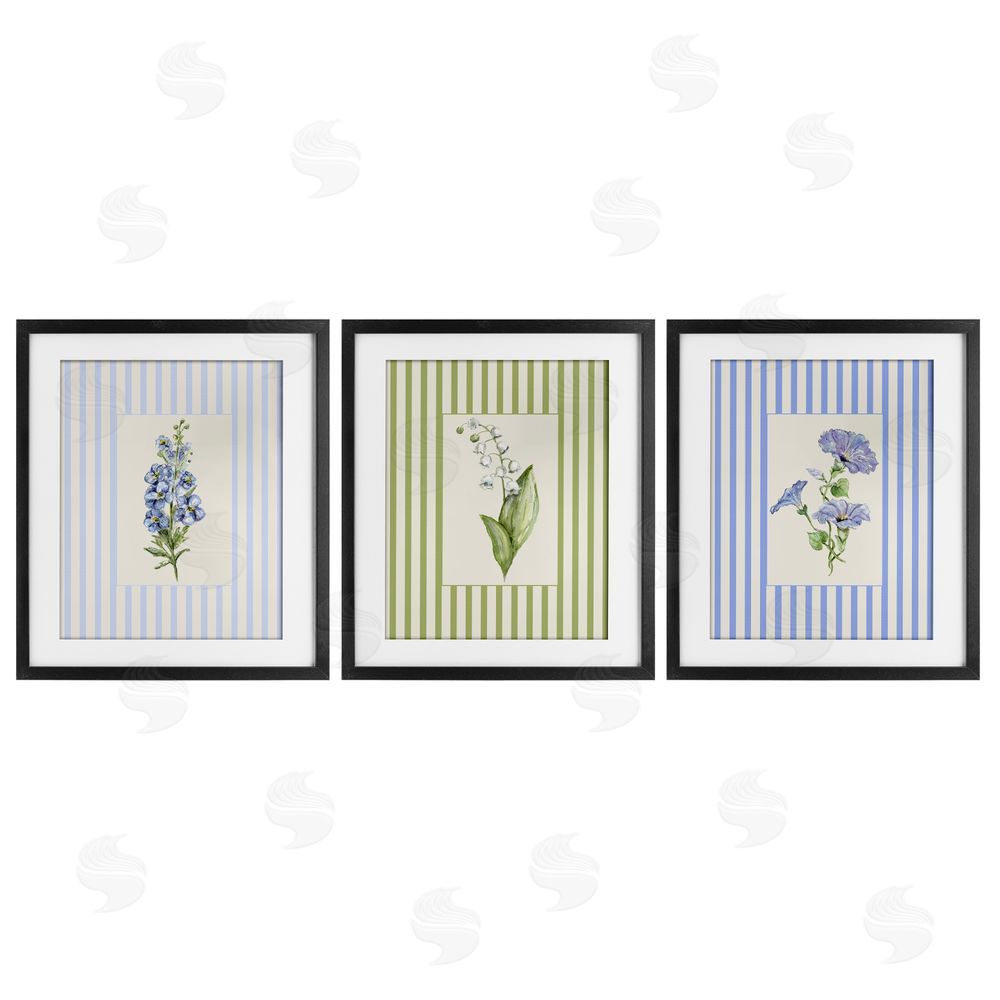 Lisa Wehmeyer Soft Stripe Cottage Blooms Black Framed Print Under Glass Wall Art