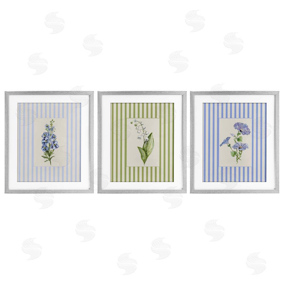 Lisa Wehmeyer Soft Stripe Cottage Blooms Gray Framed Print Under Glass Wall Art