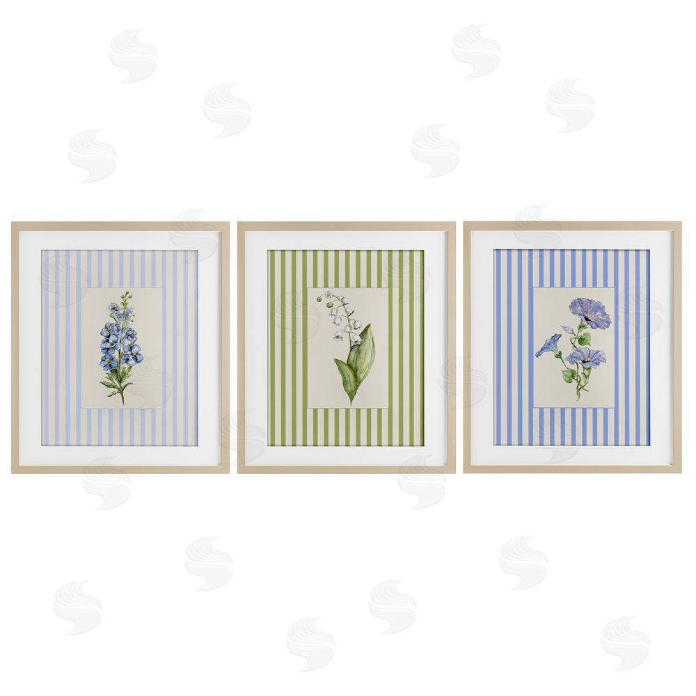 Lisa Wehmeyer Soft Stripe Cottage Blooms Brown Framed Print Under Glass Wall Art
