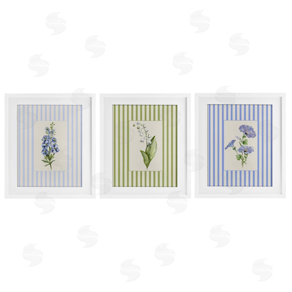 Lisa Wehmeyer Soft Stripe Cottage Blooms White Framed Print Under Glass Wall Art