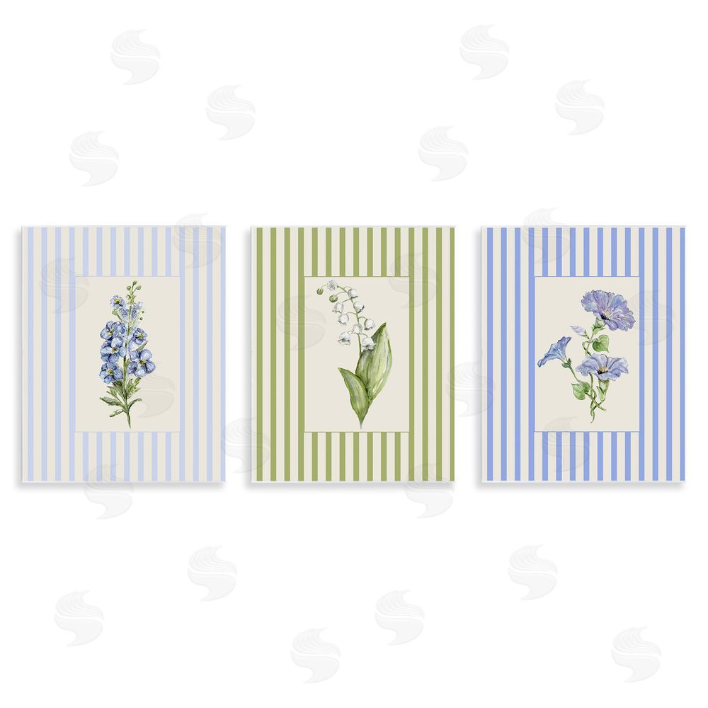 Lisa Wehmeyer Soft Stripe Cottage Blooms Wooden Wall Plaque Art Print
