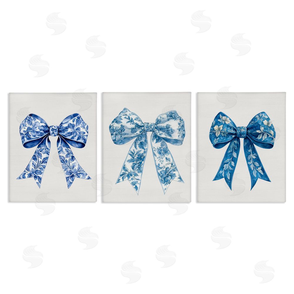 Lettered and Lined Vintage Toile Pattern Bows Stretched Canvas Wall Art Print