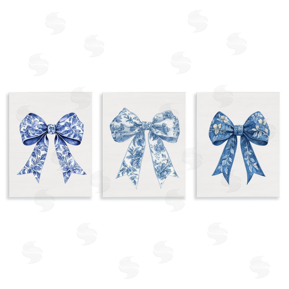 Lettered and Lined Vintage Toile Pattern Bows Wooden Wall Plaque Art Print