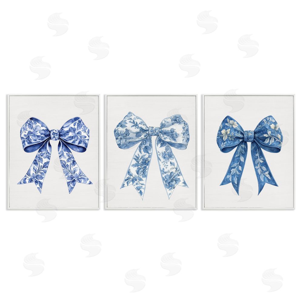 Lettered and Lined Vintage Toile Pattern Bows White Framed Giclee Print Wall Art