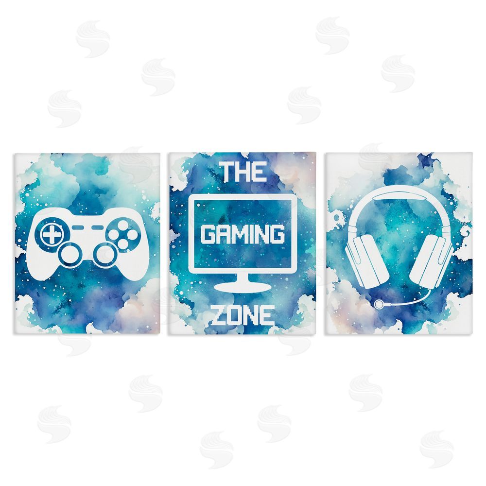 Marcus Prime Blue Gamer Splatters Stretched Canvas Wall Art Print