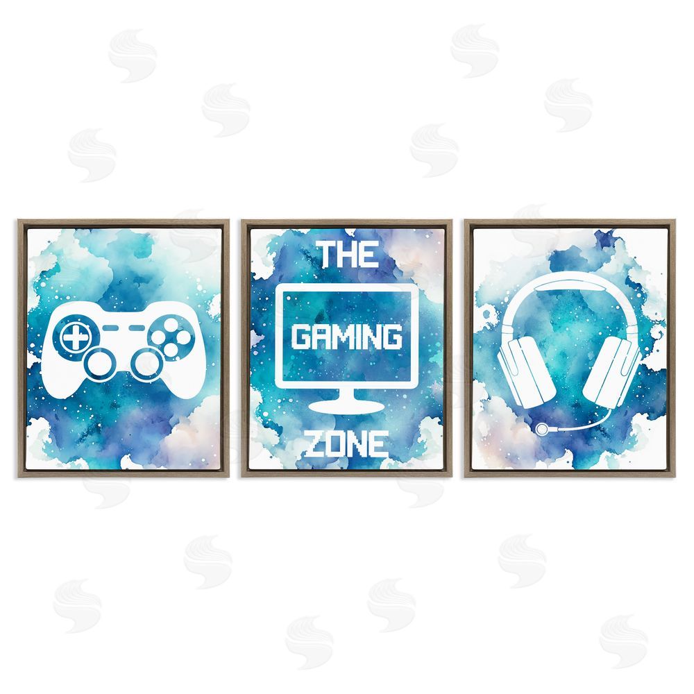 Marcus Prime Blue Gamer Splatters Brown Floating Frame Canvas Wall Art Print