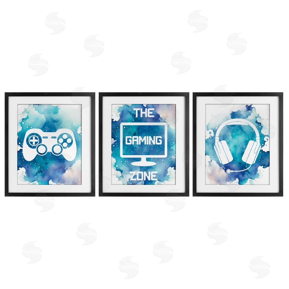 Marcus Prime Blue Gamer Splatters Black Framed Print Under Glass Wall Art