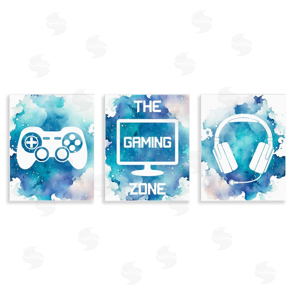 Marcus Prime Blue Gamer Splatters Wooden Wall Plaque Art Print