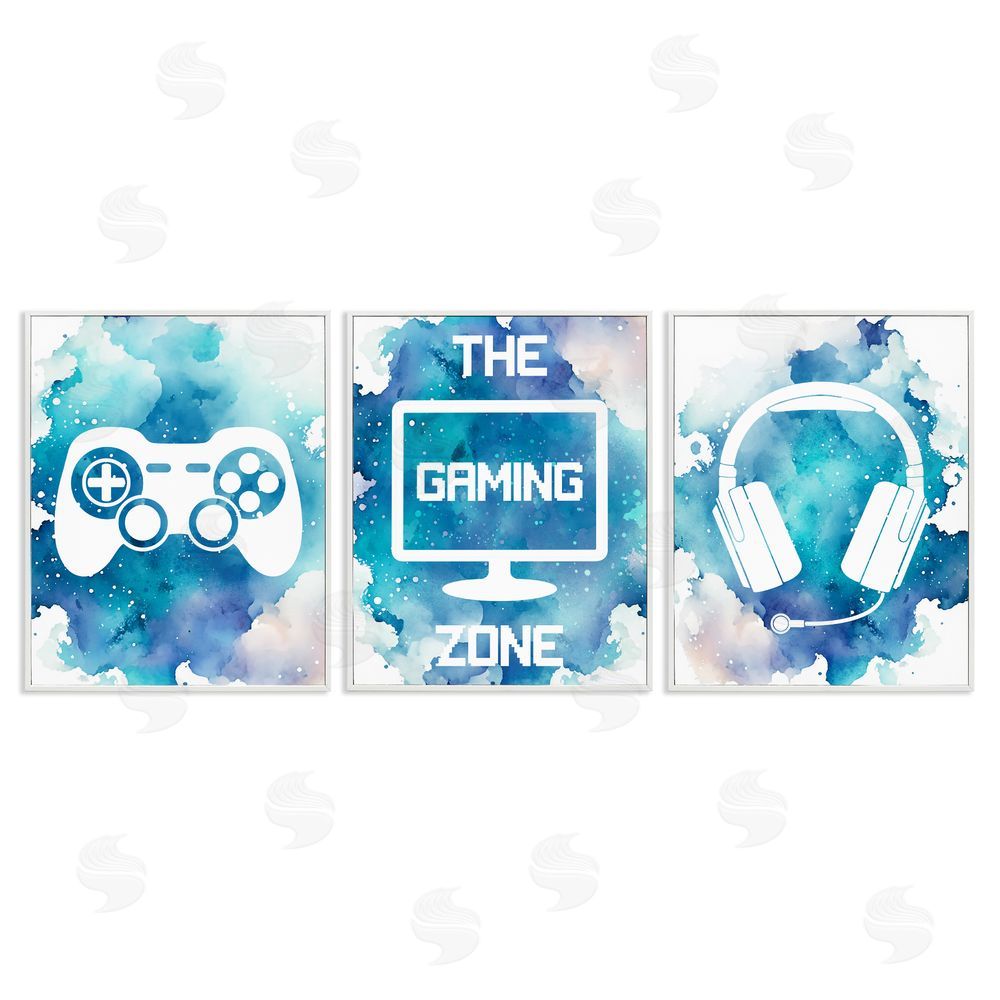 Marcus Prime Blue Gamer Splatters White Framed Giclee Print Wall Art