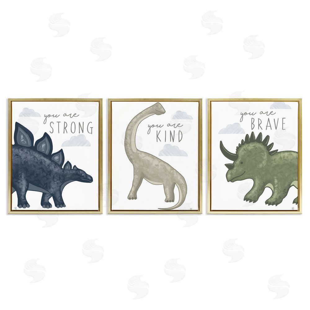 Elizabeth Tyndall Hopeful Encouraging Dinosaurs Gold Floating Frame Canvas Wall Art Print