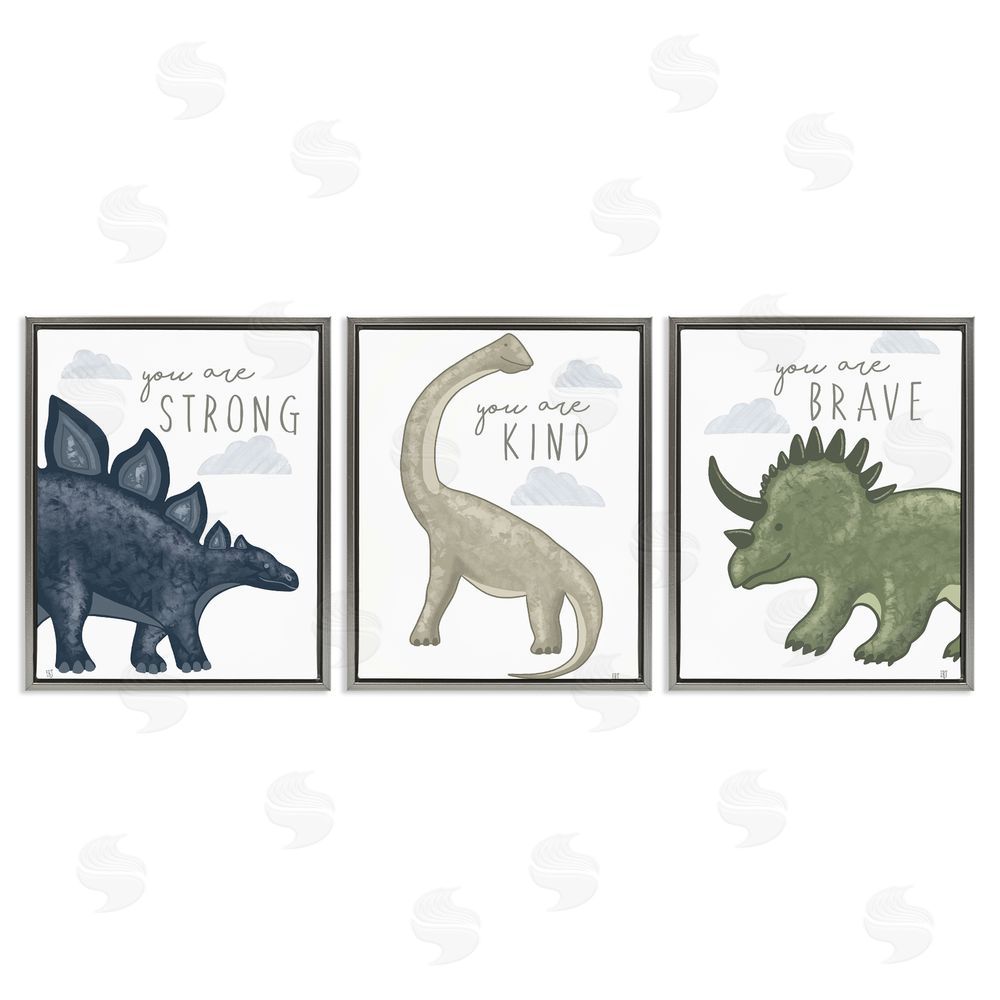 Elizabeth Tyndall Hopeful Encouraging Dinosaurs Gray Floating Frame Canvas Wall Art Print