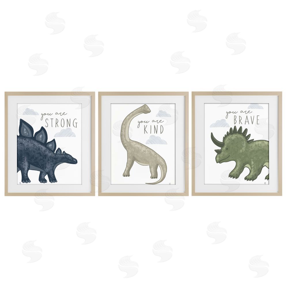 Elizabeth Tyndall Hopeful Encouraging Dinosaurs Birch Framed Print Under Glass Wall Art