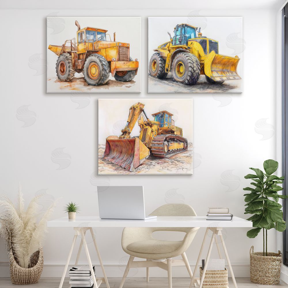 Steve Hunziker Various Construction Trio Stretched Canvas Wall Art Print in Room