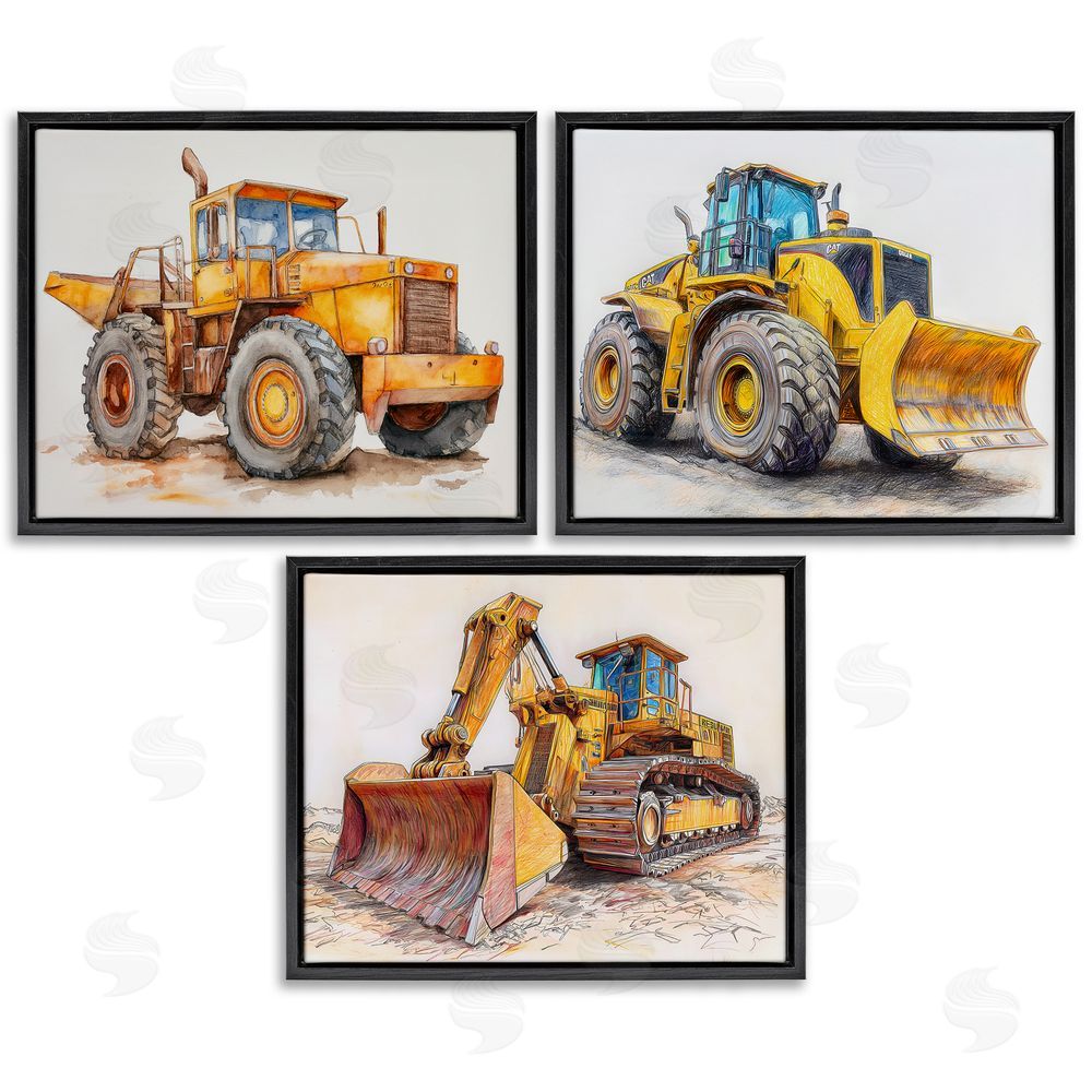 Steve Hunziker Various Construction Trio Black Floating Frame Canvas Wall Art Print