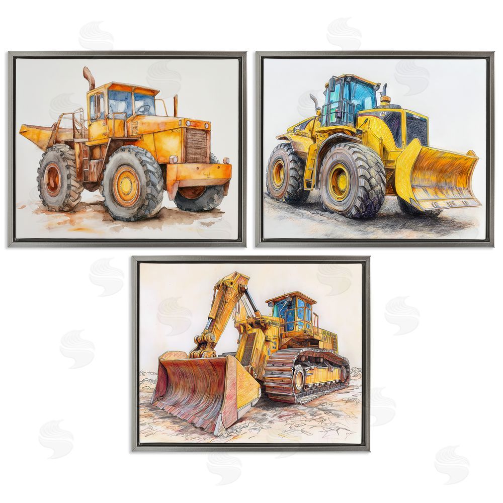 Steve Hunziker Various Construction Trio Gray Floating Frame Canvas Wall Art Print