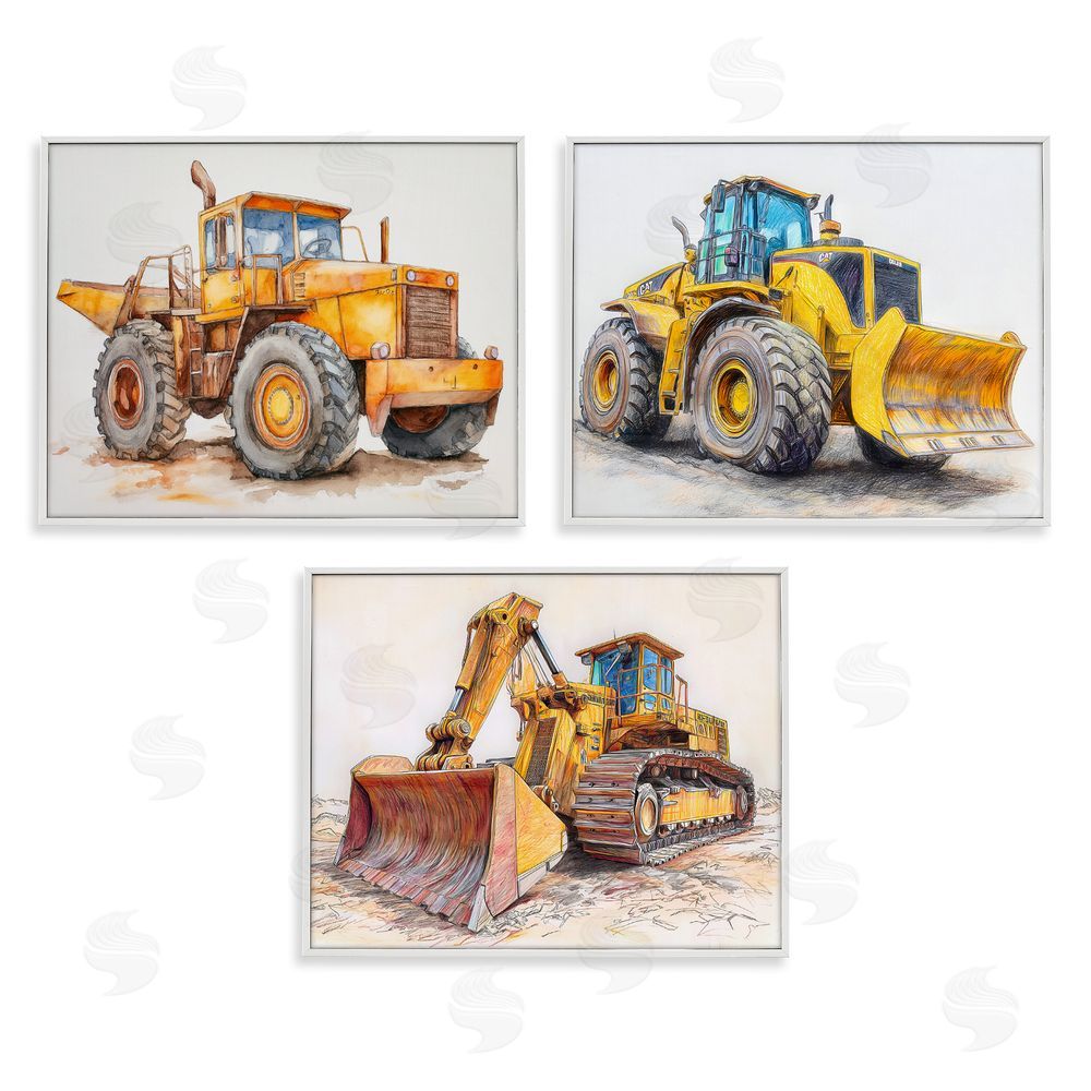 Steve Hunziker Various Construction Trio White Framed Giclee Wall Art Print
