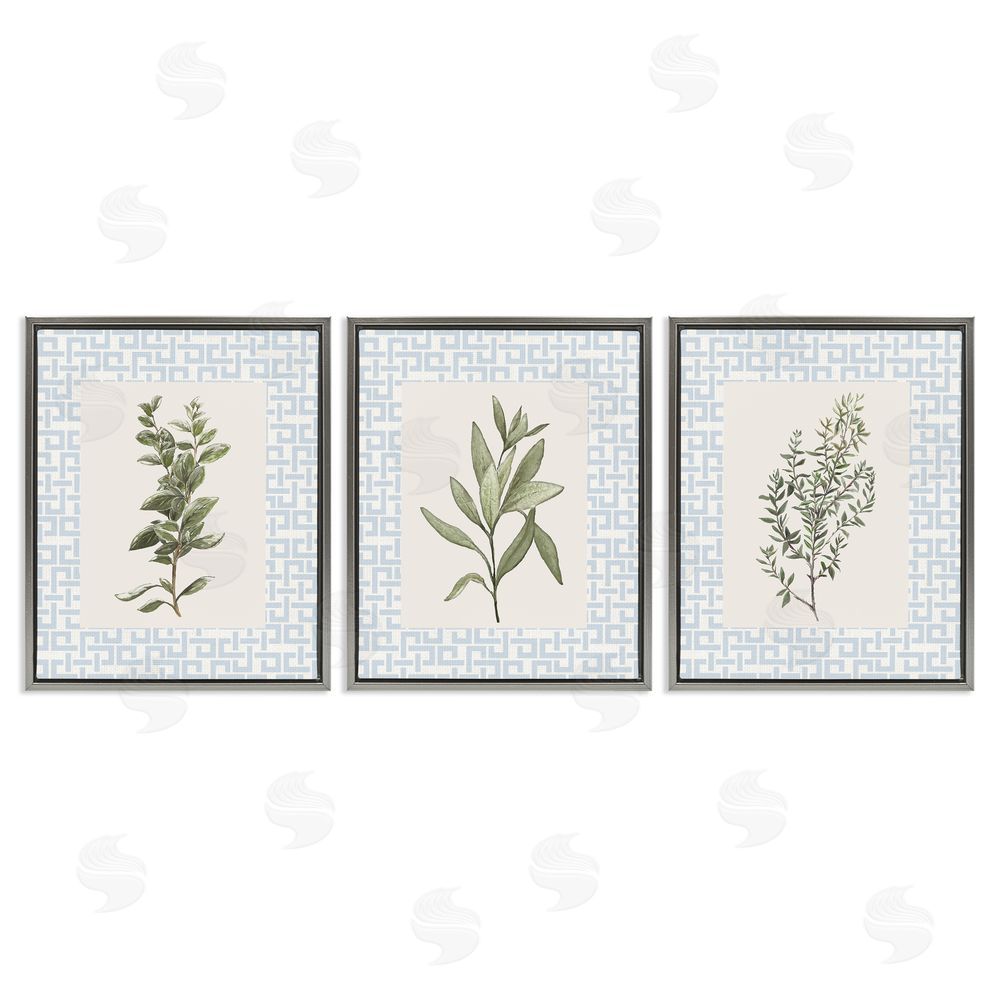 Sundance Graphics Kitchen Herbs on Geometric Gray Floating Frame Canvas Wall Art Print