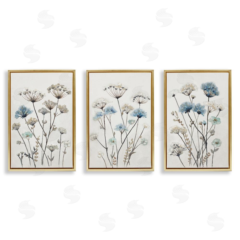 Sundance Graphics Neutral & Blue Garden Gold Floating Frame Canvas Wall Art Print