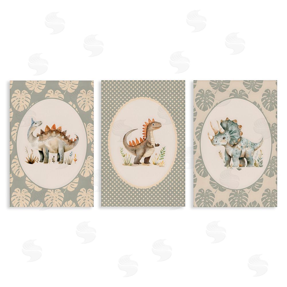 LSR Design Studio Nursery Dinosaurs Tropical Border Stretched Canvas Wall Art