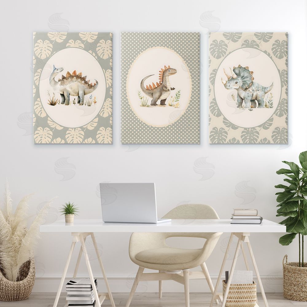LSR Design Studio Nursery Dinosaurs Tropical Border Stretched Canvas Wall Art in Room