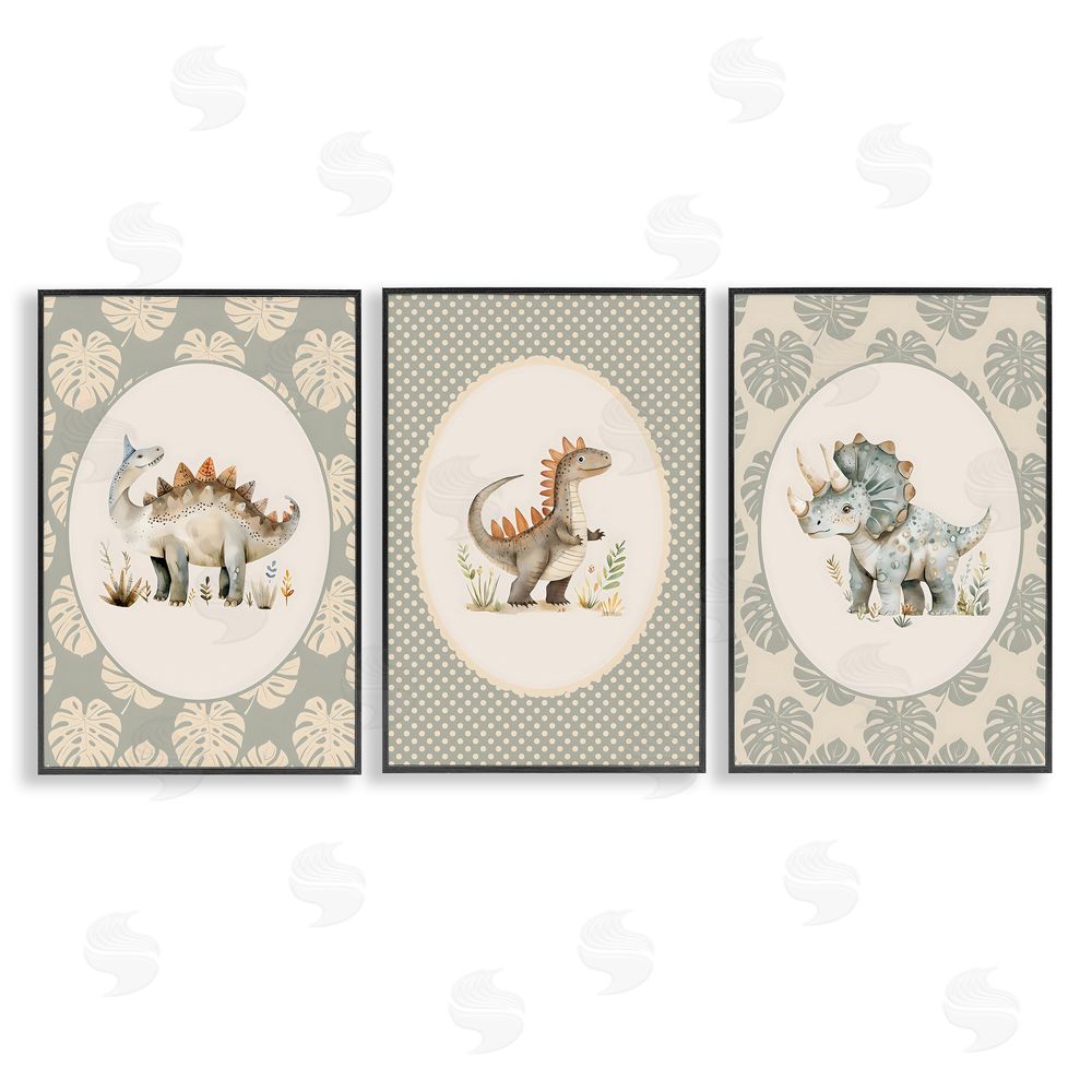LSR Design Studio Nursery Dinosaurs Tropical Border Black Framed Giclee Wall Art
