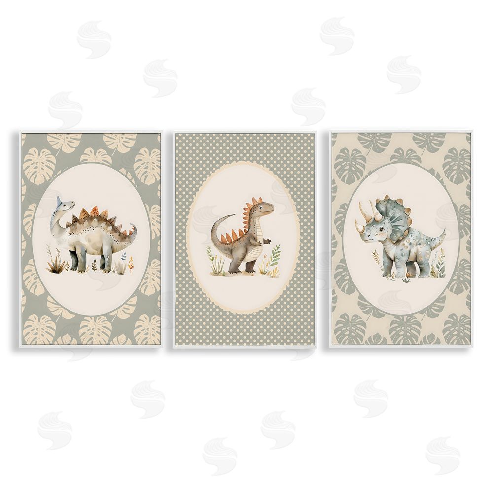 LSR Design Studio Nursery Dinosaurs Tropical Border White Framed Giclee Wall Art