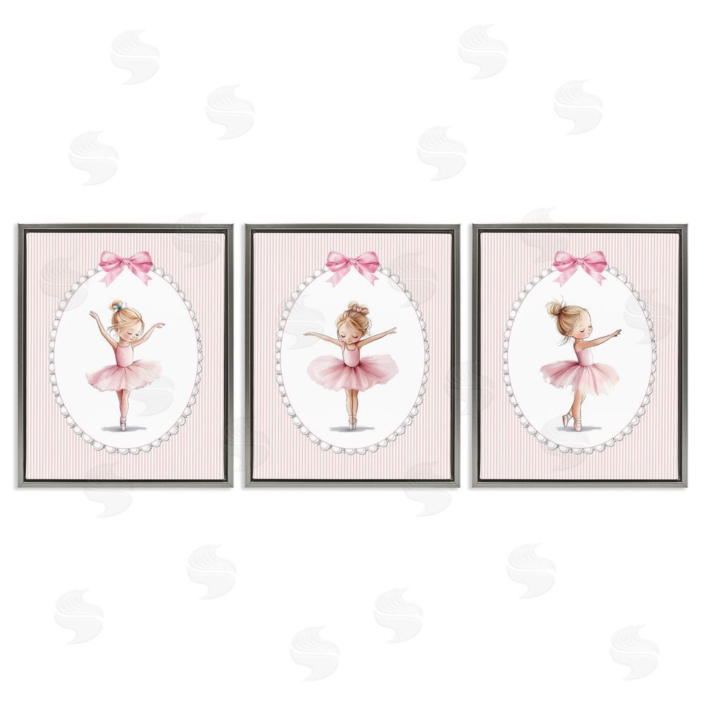 Christine Simpson Art Dancing Ballerinas in Pink Gray Floating Frame Canvas Wall Art Print