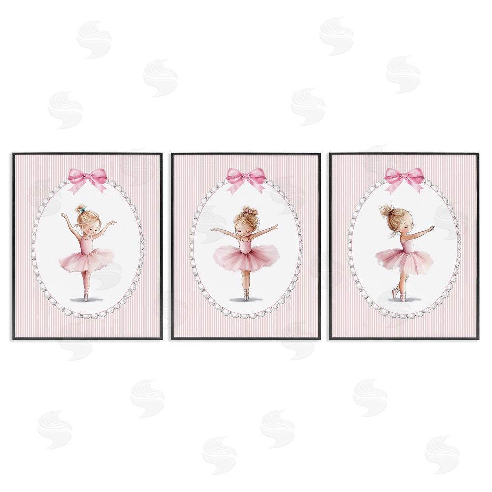 Christine Simpson Art Dancing Ballerinas in Pink Black Framed Giclee Wall Art Print