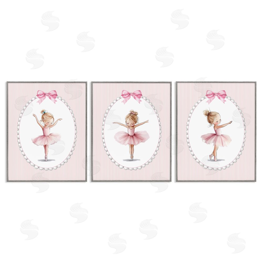 Christine Simpson Art Dancing Ballerinas in Pink Gray Framed Giclee Wall Art Print