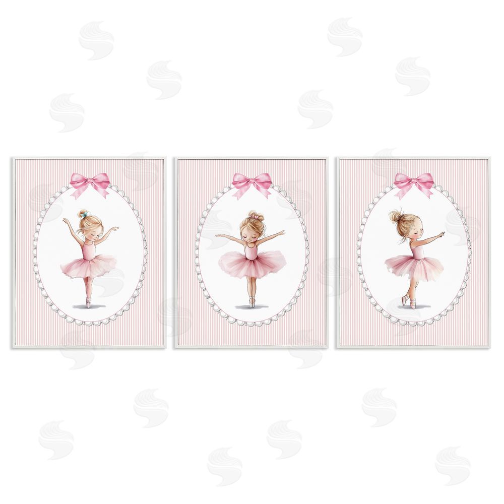 Christine Simpson Art Dancing Ballerinas in Pink White Framed Giclee Wall Art Print