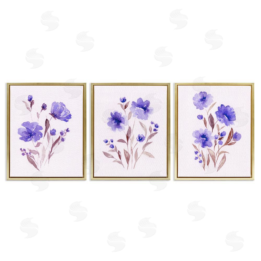 Leah Noel Art Watercolor Purple Blooms Gold Floating Frame Canvas Wall Art Print