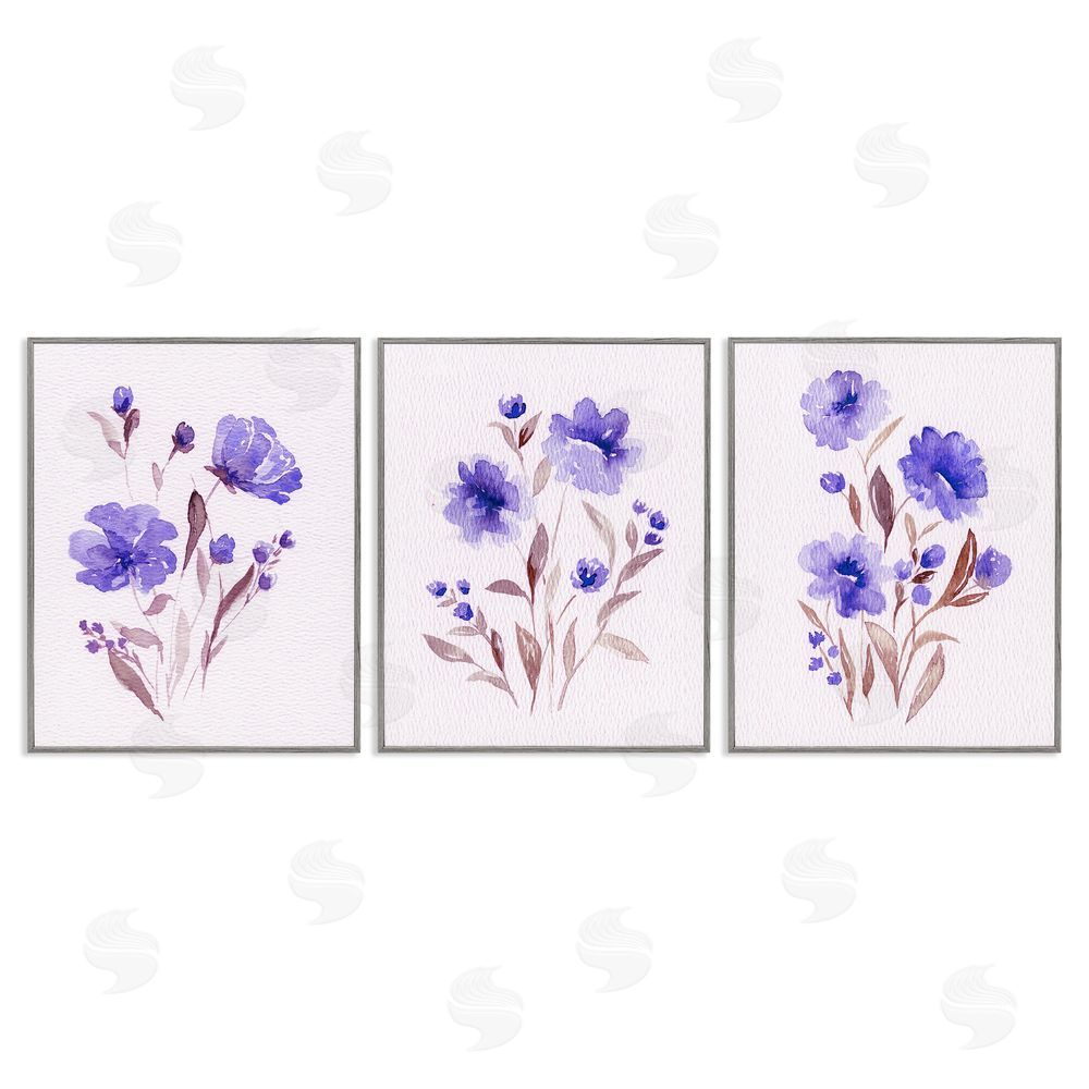 Leah Noel Art Watercolor Purple Blooms Gray Framed Giclee Wall Art Print
