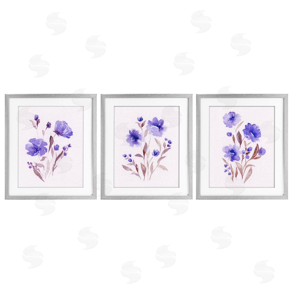Leah Noel Art Watercolor Purple Blooms Gray Framed Print Under Glass Wall Art