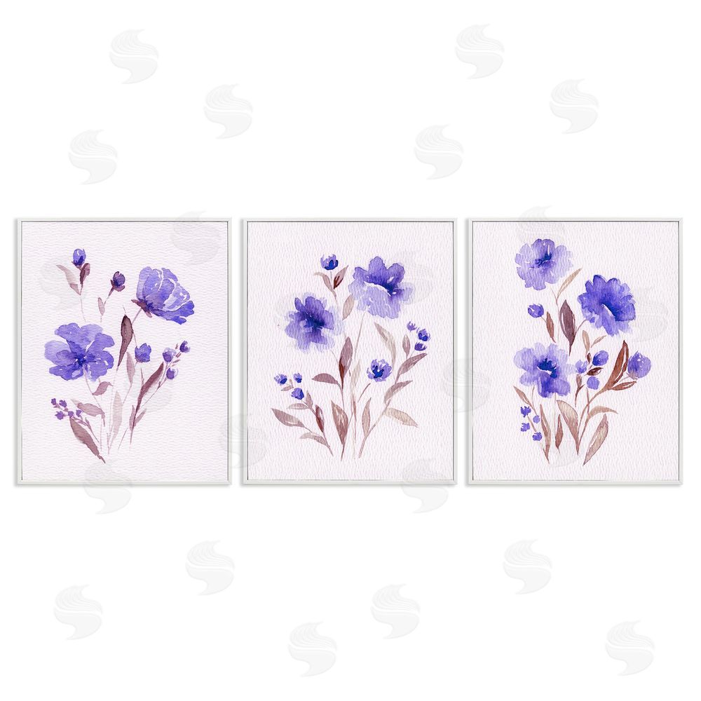 Leah Noel Art Watercolor Purple Blooms White Framed Giclee Wall Art Print