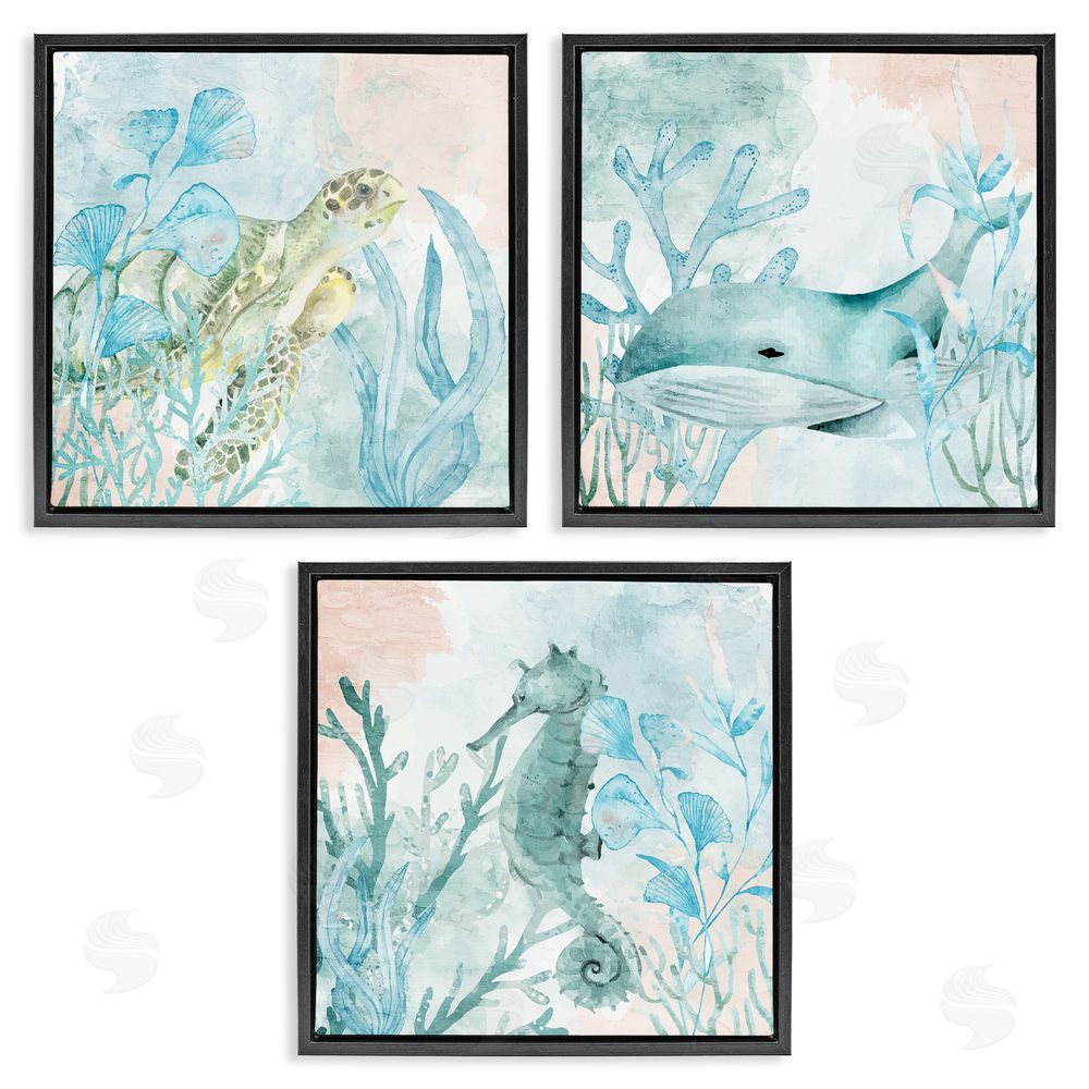 Kim Allen Aquatic Animals Sea Swim Black Floating Frame Canvas Wall Art Print