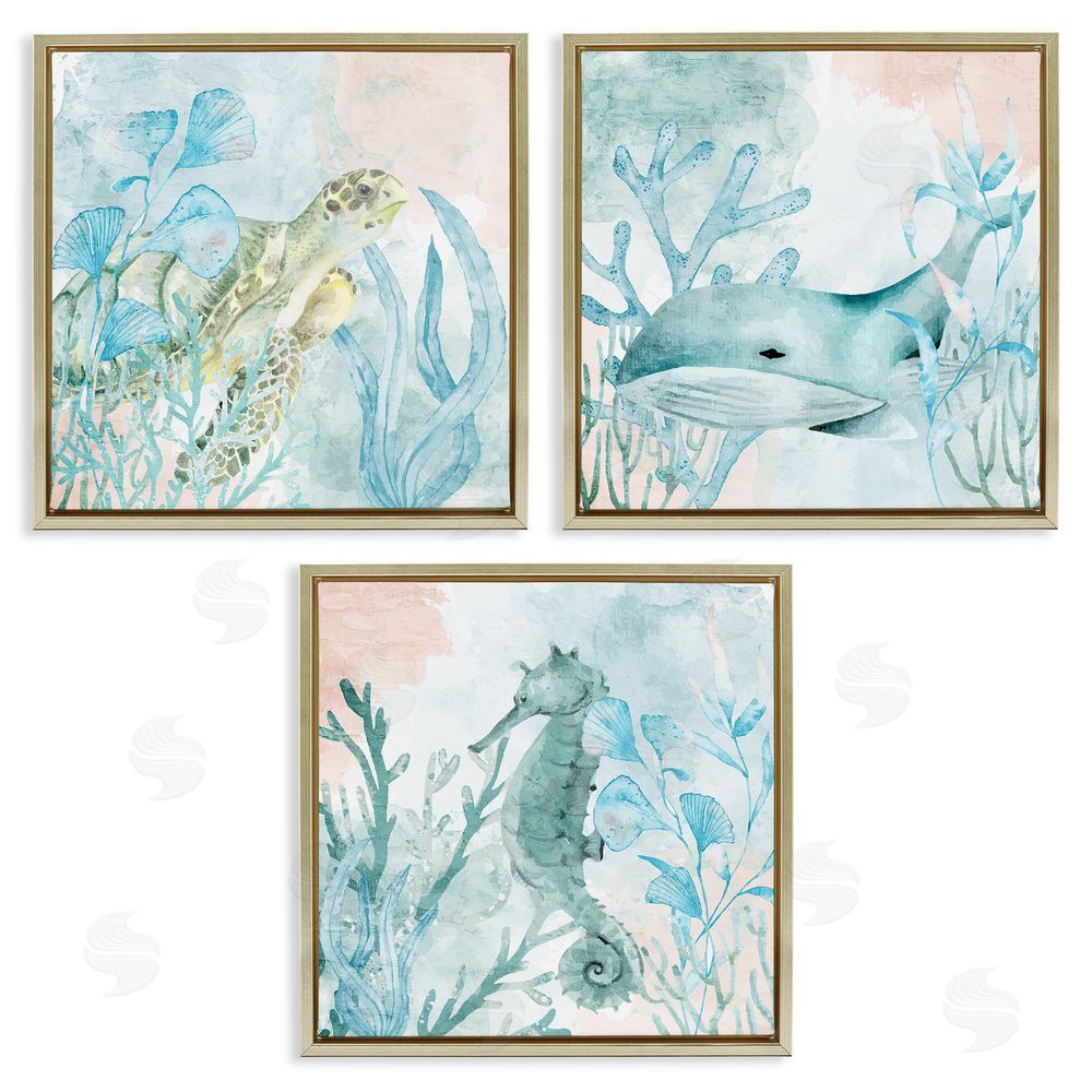 Kim Allen Aquatic Animals Sea Swim Gold Floating Frame Canvas Wall Art Print