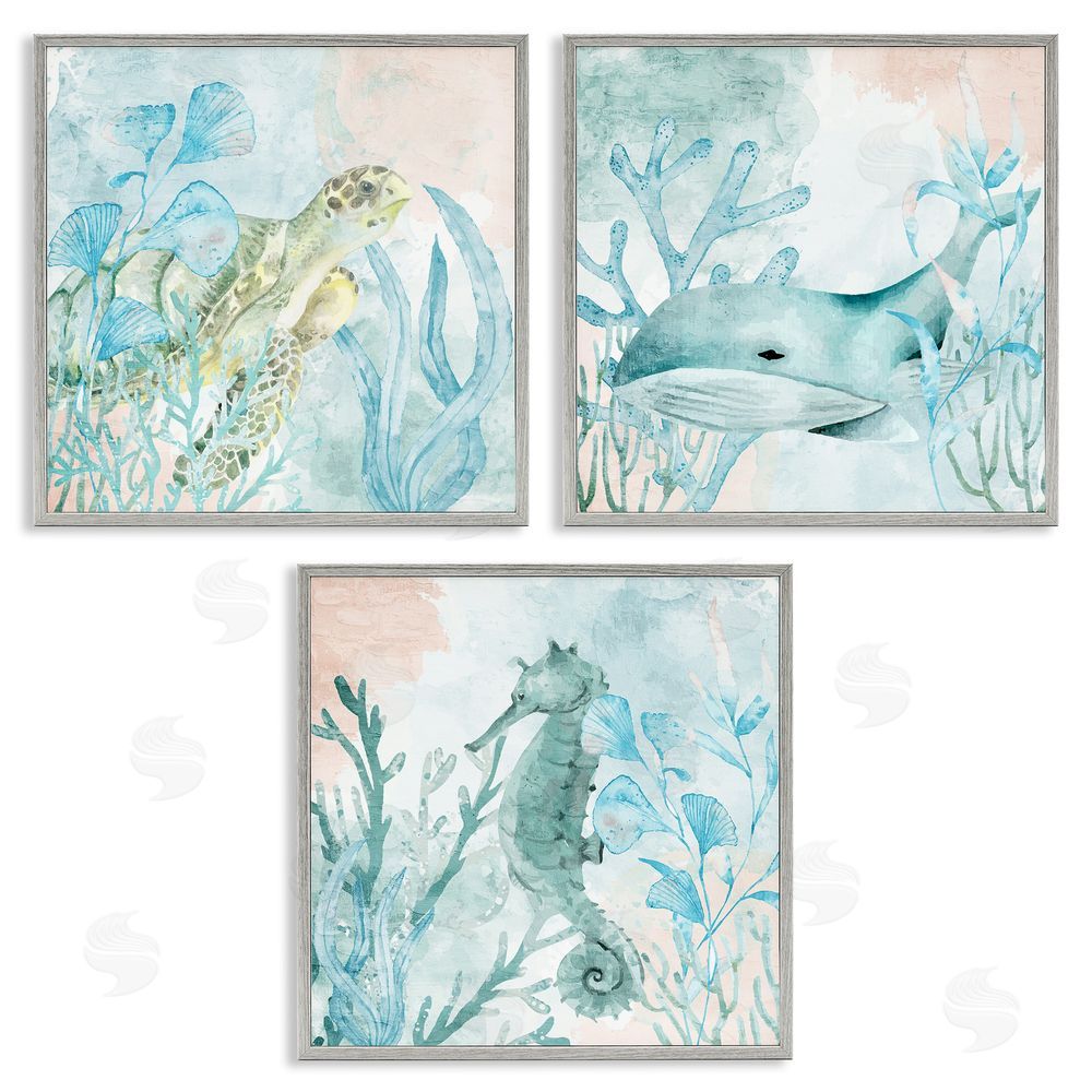 Kim Allen Aquatic Animals Sea Swim Gray Framed Giclee Wall Art Print