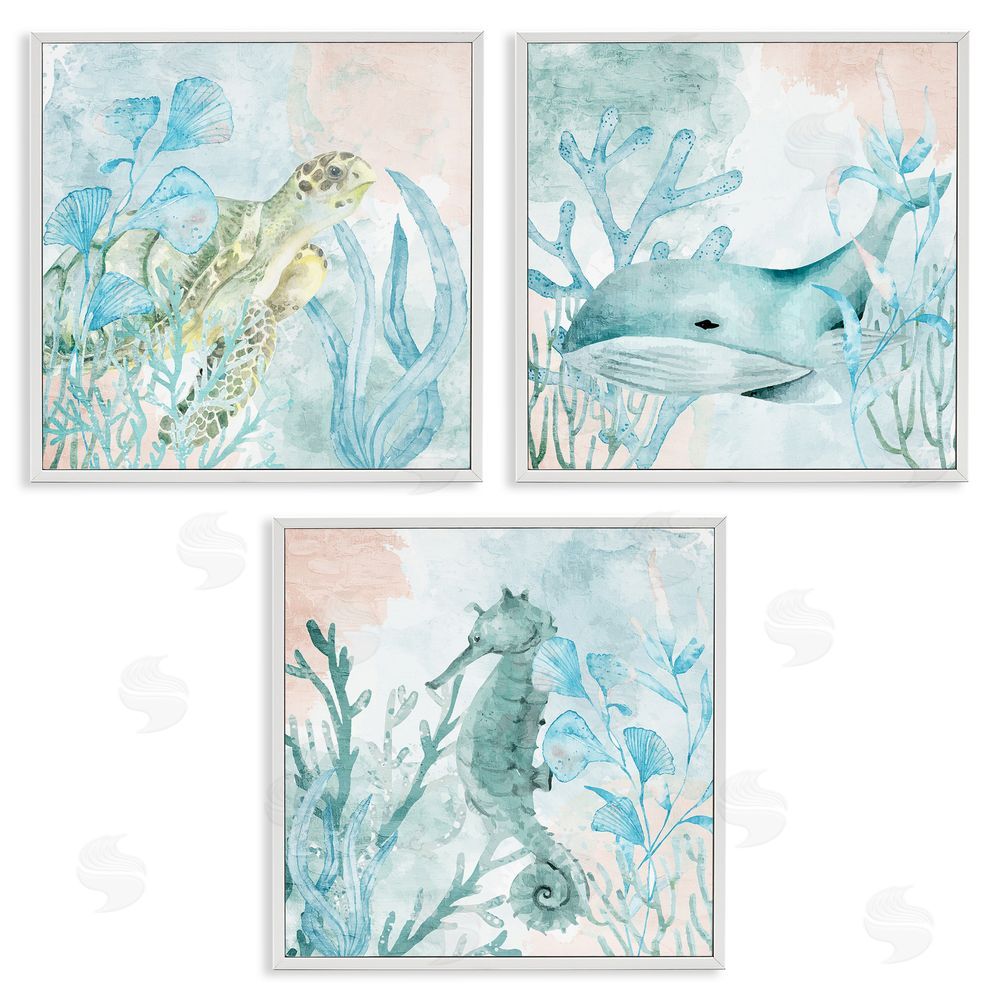 Kim Allen Aquatic Animals Sea Swim White Framed Giclee Wall Art Print