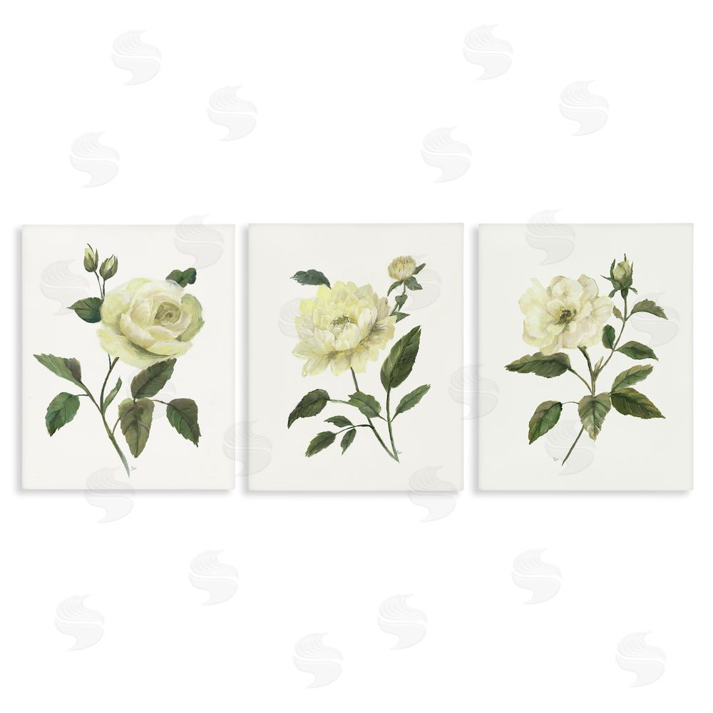 Nan Ivory Budding Garden Flowers Stretched Canvas Wall Art Print
